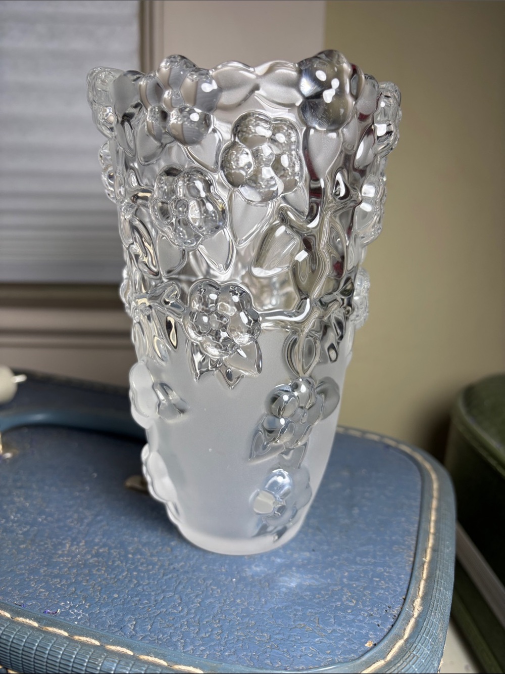 Mikasa Frosted Clear Glass Vase with Raised Floral Pattern Vintage 1993
